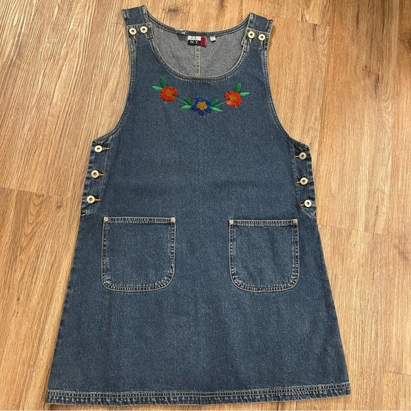 Dresses & Skirts - JL NY SPORTS Jean Dress Jumper Women’s Large Vintage Y2K 90s Cottagecore Floral